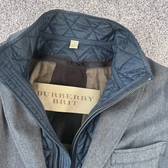 Burberry Brit Navy and Gray Quilted Jacket men’s Medium - zip out “vest” - Picture 2 of 9